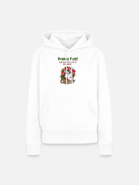 Frohes Fest... Weihnachen mit Katze - Frauen Premium Bio Hoodie - Weiß