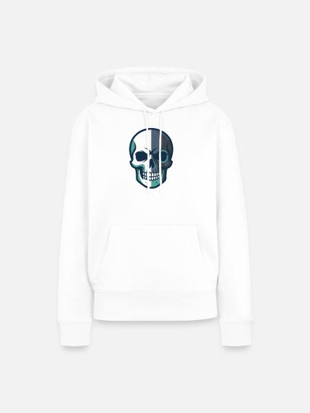 Stilisierte Totenkopfgrafik mit geteiltem Farbdesign - Frauen Premium Bio Hoodie - Weiß