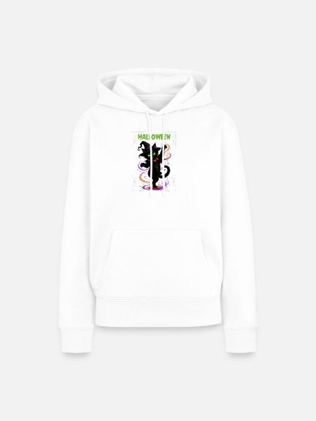 Halloween black cat dancing - Frauen Premium Bio Hoodie - Weiß