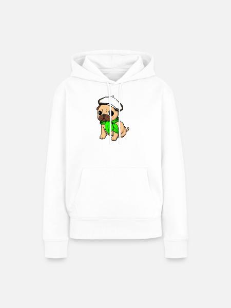 Beige Beret Mops - Frauen Premium Bio Hoodie - Weiß