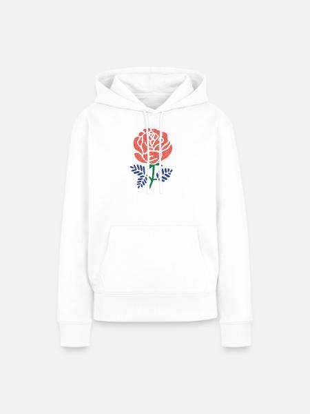 Korallenrose mit Blaugrünen Blättern - Frauen Premium Bio Hoodie - Weiß