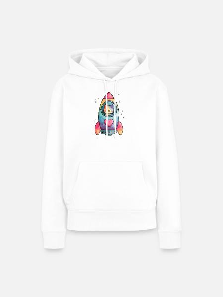 Rainbow Rocket Katze Herz - Frauen Premium Bio Hoodie - Weiß