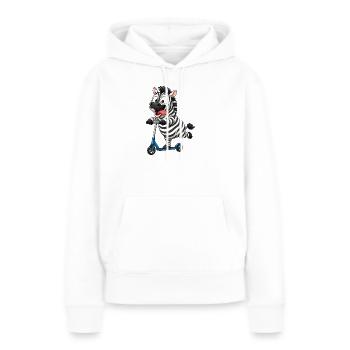 Dessin animé drôle de zèbre sur scooter - Sweat à capuche Premium bio Femme - blanc - Devant - Julia (174cm)
