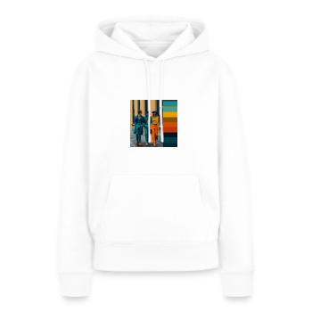 Bleu-Vert-Orange : Mélodie des couleurs - Sweat à capuche Premium bio Femme - blanc - Devant - Julia (174cm)