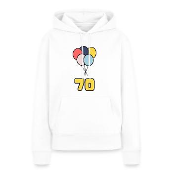 70. 70 ANS. 70e ANNIVERSAIRE. ANNIVERSAIRE 70 ANS. - Sweat à capuche Premium bio Femme - blanc - Devant - Julia (174cm)