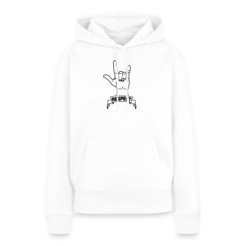 Respect des gestes de la main avec le texte RESPECT - Sweat à capuche Premium bio Femme - blanc - Devant - Julia (174cm)