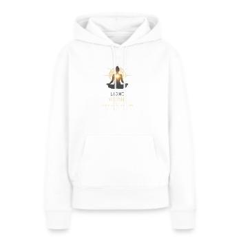 LIGHT WITHIN – Meditation & Achtsamkeitsmotivation - Frauen Premium Bio Hoodie - Weiß - Vorne - Julia (174cm)