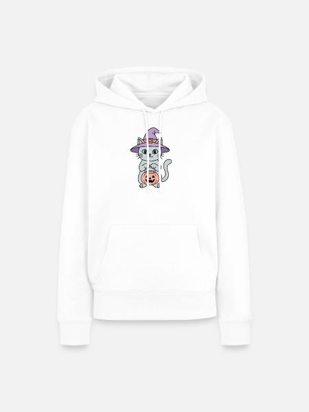 Kürbis-Halloween-Hexenkatze - Frauen Premium Bio Hoodie - Weiß