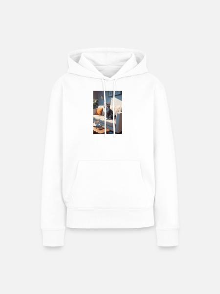 Katze auf Sofa - Frauen Premium Bio Hoodie - Weiß