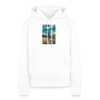Explorateur en Montagne sur Paysage Ciel Bleu - Sweat à capuche Premium bio Femme - blanc - Devant - Julia (174cm)