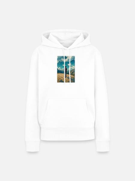 Bergentdecker auf Blue Sky Landscape - Frauen Premium Bio Hoodie - Weiß