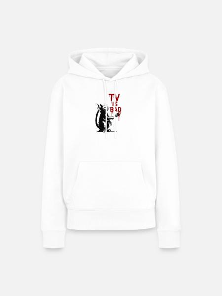 Kater malt TV ist schlecht - Frauen Premium Bio Hoodie - Weiß