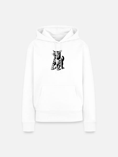 Wütende Schwarze Katze Strichzeichnung - Frauen Premium Bio Hoodie - Weiß