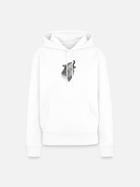 Geometrischer Wolfkopf im Heulen - Frauen Premium Bio Hoodie - Weiß