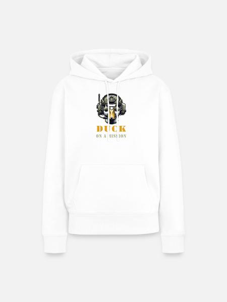 Ente auf Mission - Frauen Premium Bio Hoodie - Weiß