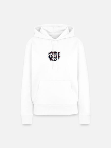 Jesus liebt dich Glitch - Frauen Premium Bio Hoodie - Weiß