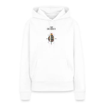 Stay Curious Kompass Sonnenuntergang - Frauen Premium Bio Hoodie - Weiß - Vorne - Julia (174cm)