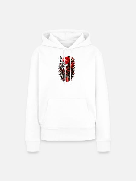 Roter Mond über Pagode im Zen-Garten - Frauen Premium Bio Hoodie - Weiß