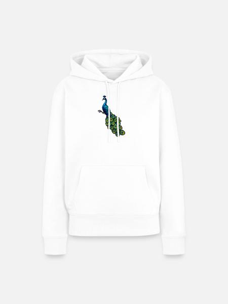 pfauen hahn in Edelblau, vögel, - Frauen Premium Bio Hoodie - Weiß