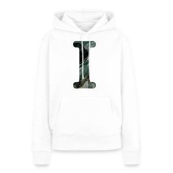 Lettre i marbré vert - Sweat à capuche Premium bio Femme - blanc - Devant - Julia (174cm)