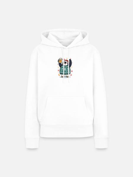 Festlicher Pinguin im Pullover - Frauen Premium Bio Hoodie - Weiß
