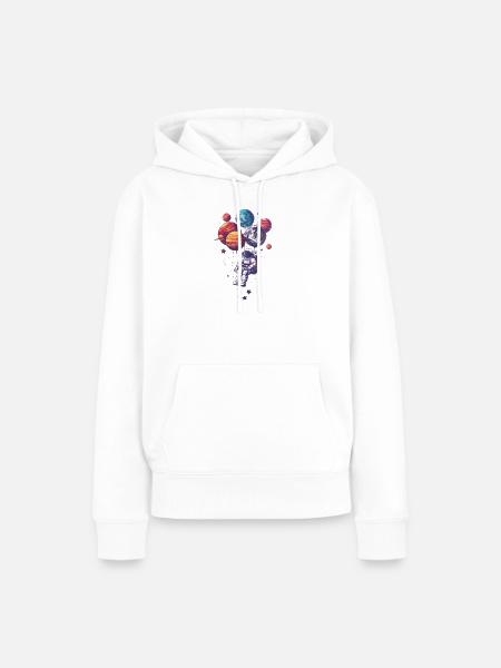 Astronaut mit Planetballons - Frauen Premium Bio Hoodie - Weiß