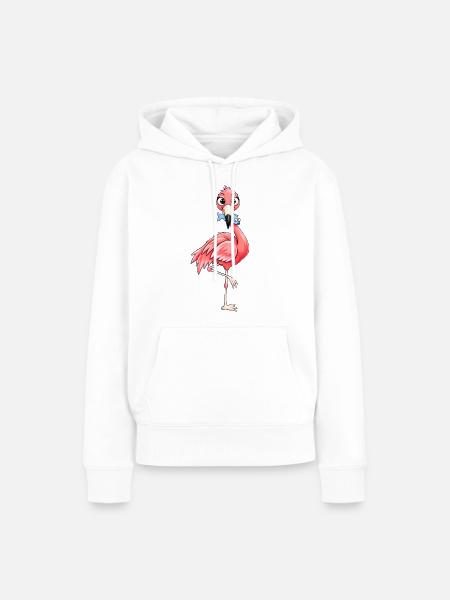 Lustiger Flamingo mit Fisch - Frauen Premium Bio Hoodie - Weiß
