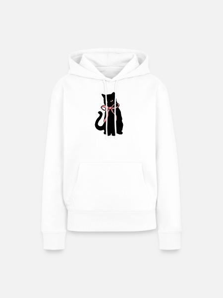 Katzensilhouette mit Banddekoration - Frauen Premium Bio Hoodie - Weiß