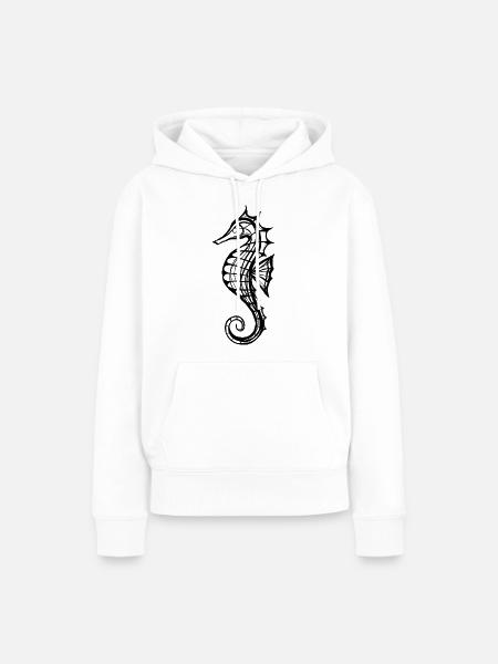 Seepferdchen – Line Art in Schwarz-Weiss - Frauen Premium Bio Hoodie - Weiß