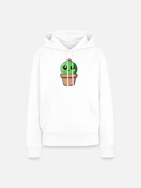 Kaktus Kawaii im Blumentopf - Frauen Premium Bio Hoodie - Weiß