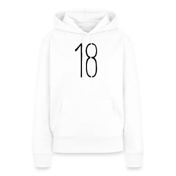 18 - Frauen Premium Bio Hoodie - Weiß - Vorne - Julia (174cm)