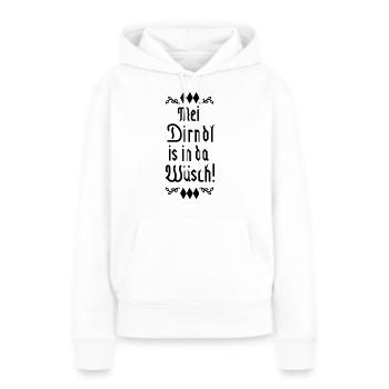 Mei Dirndl is in da Wäsch - Frauen Premium Bio Hoodie - Weiß - Vorne - Julia (174cm)