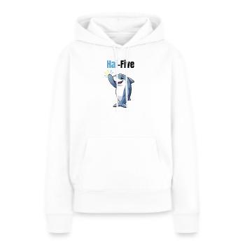 Requin Cinq | Requin de dessin animé drôle avec un high five - Sweat à capuche Premium bio Femme - blanc - Devant - Julia (174cm)