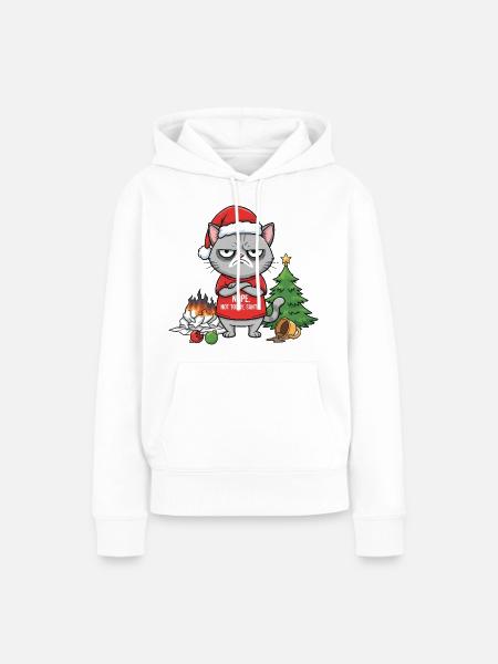 Grimmiger Weihnachtskater verweigert Santa - Frauen Premium Bio Hoodie - Weiß