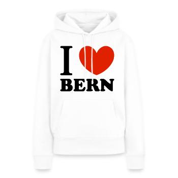 J’aime Berne - Sweat à capuche Premium bio Femme - blanc - Devant - Julia (174cm)