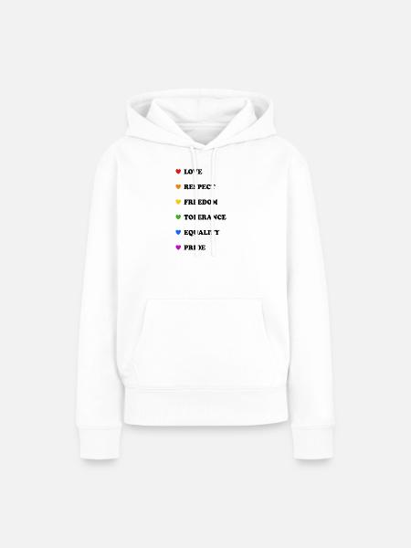 Regenbogenherz-Pride-Werte - Frauen Premium Bio Hoodie - Weiß