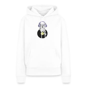Chaton nostalgique qui aime les disques vinyles - Sweat à capuche Premium bio Femme - blanc - Devant - Julia (174cm)