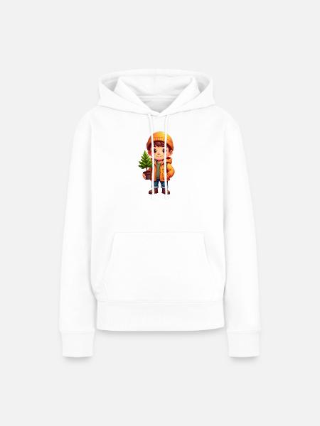 Kleiner Kawaii-Förster mit Baum-Setzling – Süß - Frauen Premium Bio Hoodie - Weiß