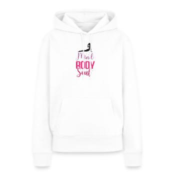 Yoga - , Corps, Âme - Sweat à capuche Premium bio Femme - blanc - Devant - Julia (174cm)