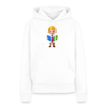 Garçon à lunettes lisant un livre – rat de bibliothèque - Sweat à capuche Premium bio Femme - blanc - Devant - Julia (174cm)