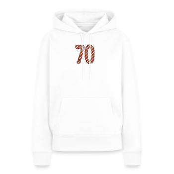 70. 70 ANS. 70e ANNIVERSAIRE. ANNIVERSAIRE 70 ANS. - Sweat à capuche Premium bio Femme - blanc - Devant - Julia (174cm)