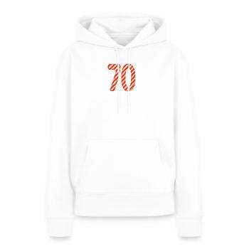 70. 70 ANS. 70e ANNIVERSAIRE. ANNIVERSAIRE 70 ANS. - Sweat à capuche Premium bio Femme - blanc - Devant - Julia (174cm)