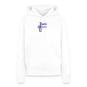 baptême 2025 trempettes de poisson en croix bleu contraste - Sweat à capuche Premium bio Femme - blanc - Devant - Julia (174cm)
