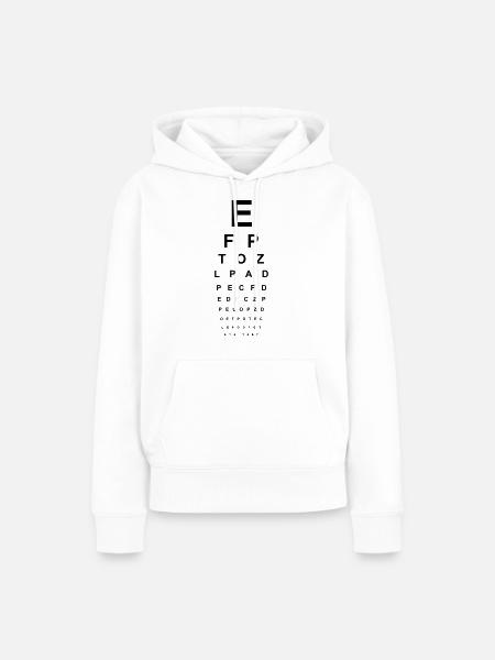 Sehtest Brille Optiker Augen lesen Buchstaben ABC - Dame Premium hoodie, økologisk bomuld - hvid