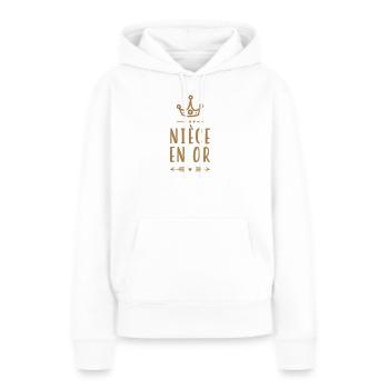 Nièce en Or  - Sweat à capuche Premium bio Femme - blanc - Devant - Julia (174cm)