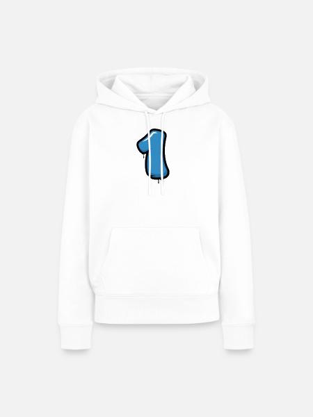 Blaues Nummer Eins Design - Frauen Premium Bio Hoodie - Weiß
