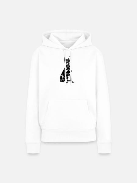 Dobermann sitzt - Frauen Premium Bio Hoodie - Weiß