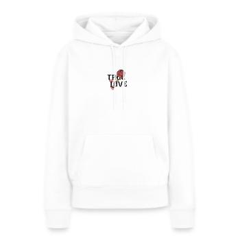 Wahre Liebe, blühendes Gefühl, Herz und Rose - Frauen Premium Bio Hoodie - Weiß - Vorne - Julia (174cm)