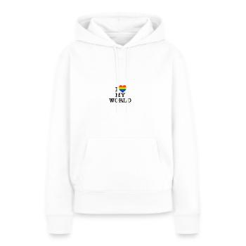 I love my world - Sweat à capuche Premium bio Femme - blanc - Devant - Julia (174cm)