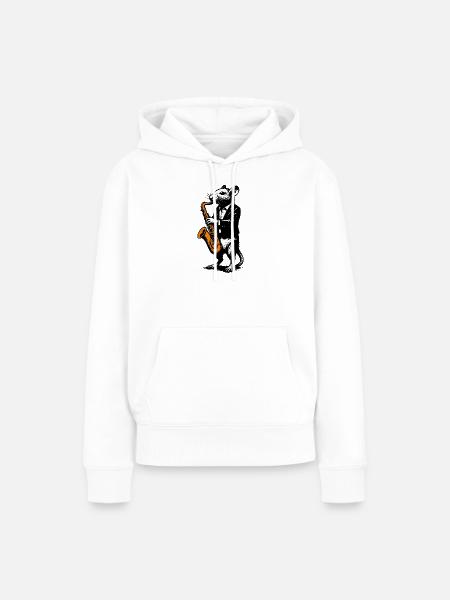 Ratte im Smoking Saxophonist - Frauen Premium Bio Hoodie - Weiß